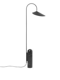 Arum Floor Lamp in black with curved arm and rounded marble base