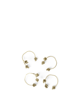 Forest Napkin Rings en laiton, lot de 4 avec boucles ouvertes et détails floraux, vus de dessus