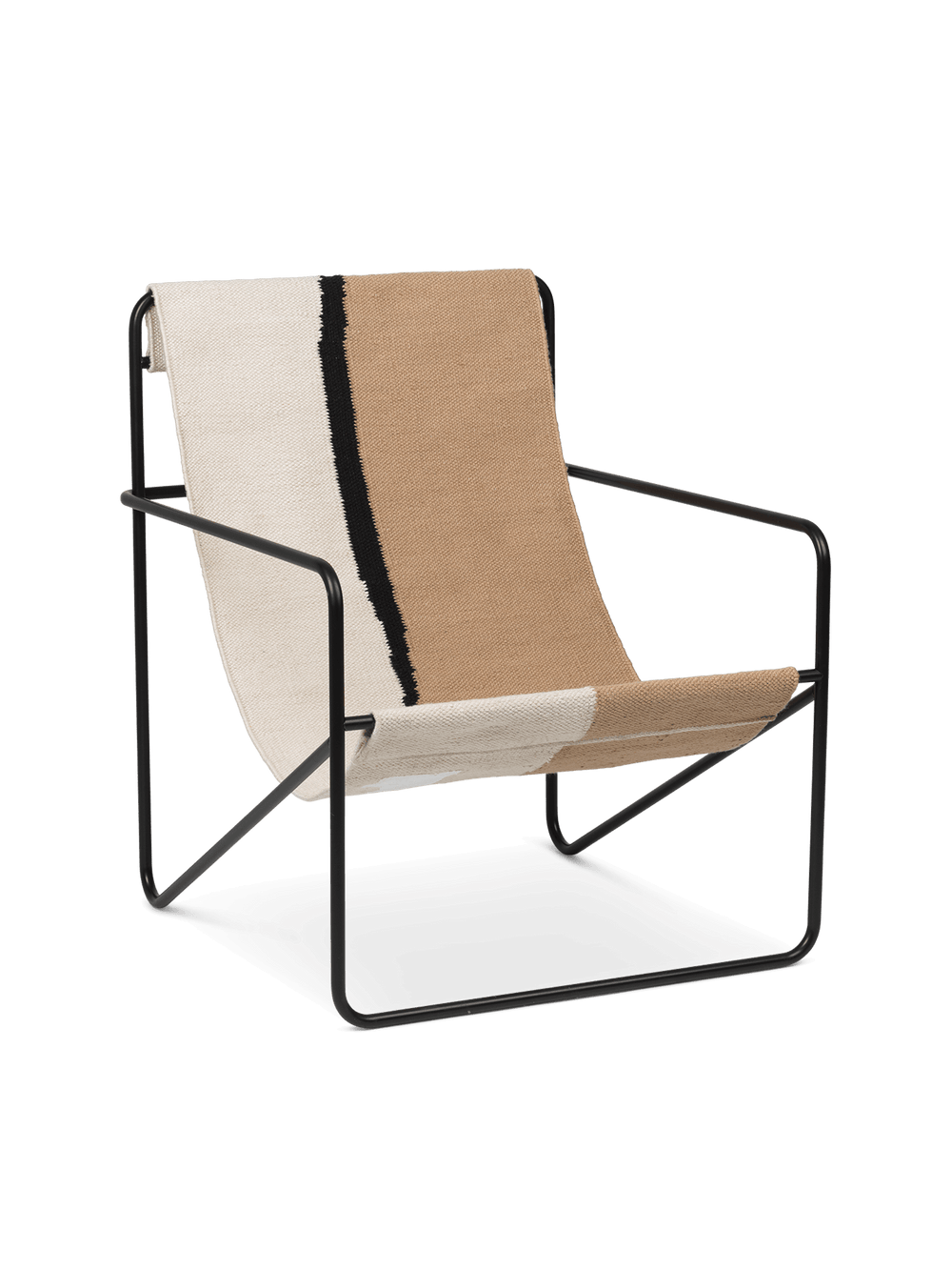 Desert Lounge Chair in Schwarz mit Sitzfläche in Erdbraun, schräg von der Seite
