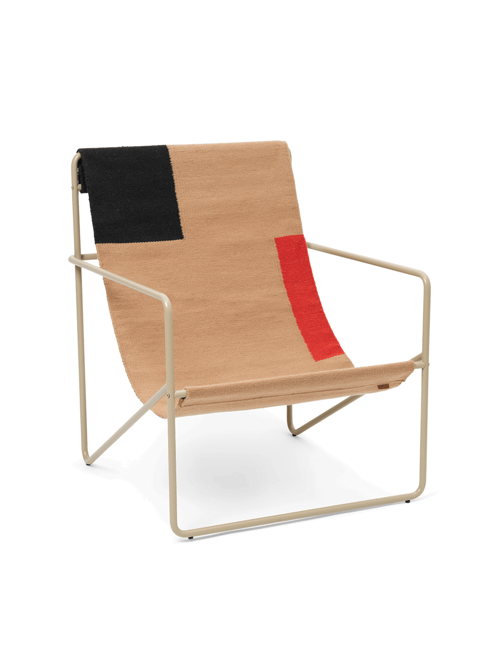 Desert Lounge Chair en cachemire avec assise suspendue à motif Block, vue en angle
