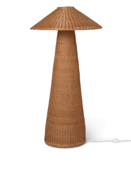 Dou Floor Lamp in natural with braided conical base and wide flared shade