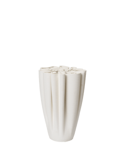 Dedali Vase in gebroken wit, groot, geribbeld keramiek met een kronkelende labyrintbovenkant