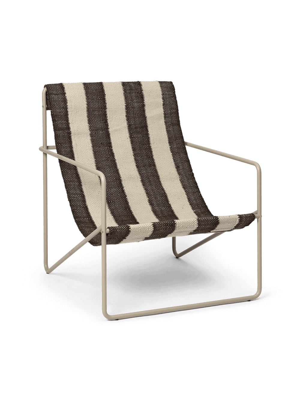Desert Lounge Chair in Kaschmir mit gestreifter Sitzfläche in Off-White und Schokoladenbraun