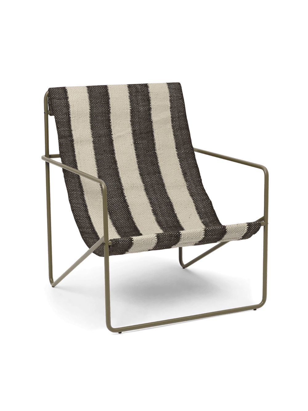Desert Lounge Chair in Oliv mit Off-White und Schokoladenbraun gestreifter Sitzfläche