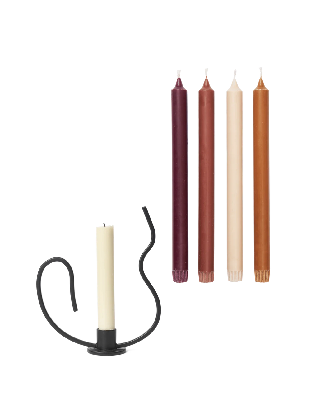 Valse Candle Holder - Low - Black & Pure Candles - Set of 4 - Roseate Blend - Gift Set
