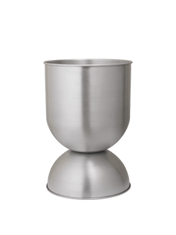 Hourglass Pot medium in geborsteld aluminium, ronde pot op een gewelfde voet