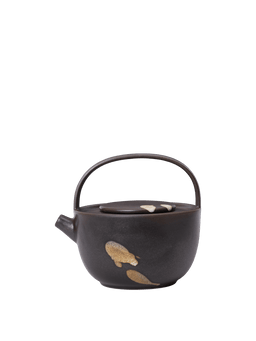 Koyo Teapot brun foncé/beige sable avec anse arquée et marques de glaçure