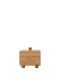 Moku Box en roble natural, caja con tapa y pomo sobre patas elevadas de listón