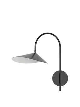 Arum Swivel Wall Lamp en noir avec bras courbé, platine murale ronde et abat-jour incliné