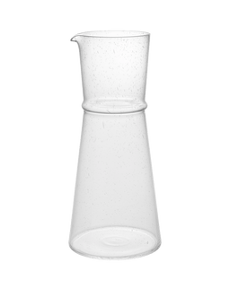 Boya Carafe transparant met belletjes, taps toelopende vorm met geringde hals en schenktuit
