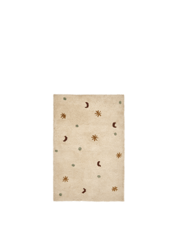 Skye Tufted Rug in perkament met verspreide maan-, sterren- en stipmotieven