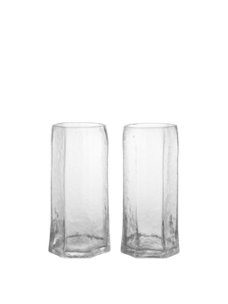 Kiru Tall Glasses in clear, set of 2 with textured faceted sides