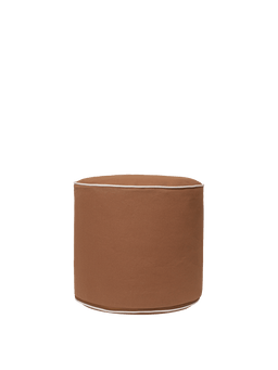 Billow Pouf in tan, round with contrast piping