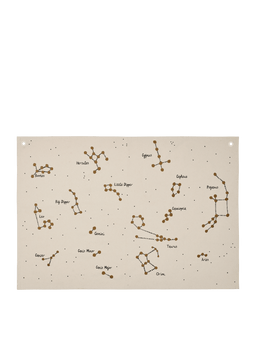 Constellation Textile Map in ongekleurd met geborduurde sterrenbeelden en ogen