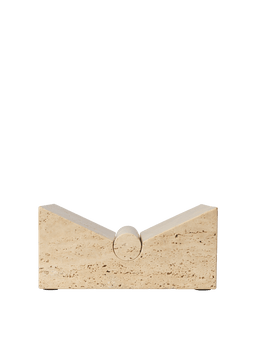 Tvara Book Stand de travertino con corte en forma de V y cilindro central