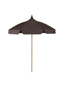 Lull Umbrella in donker chocoladebruin met pagodevormig scherm en slanke steel