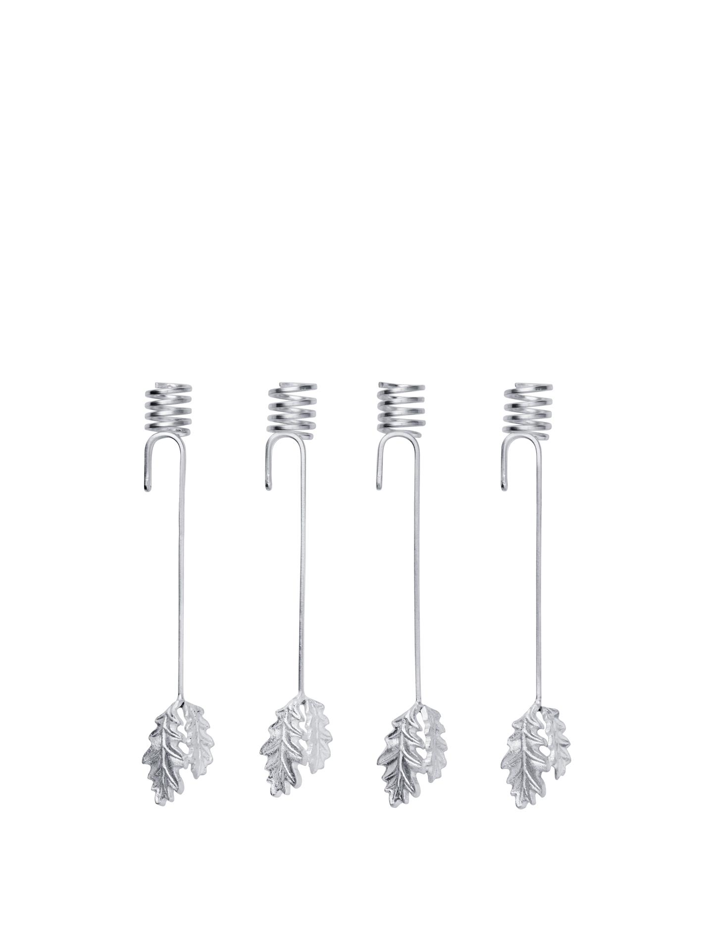 Oak Leaf Christmas Tree Candle Holders - Set of 4 - Silver