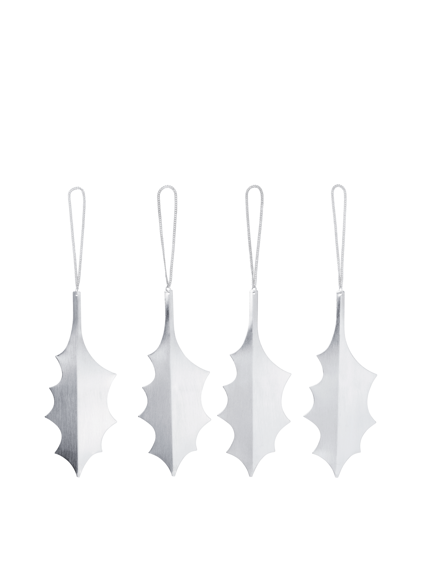 Holly Leaf Ornaments - Set of 4 - Silver