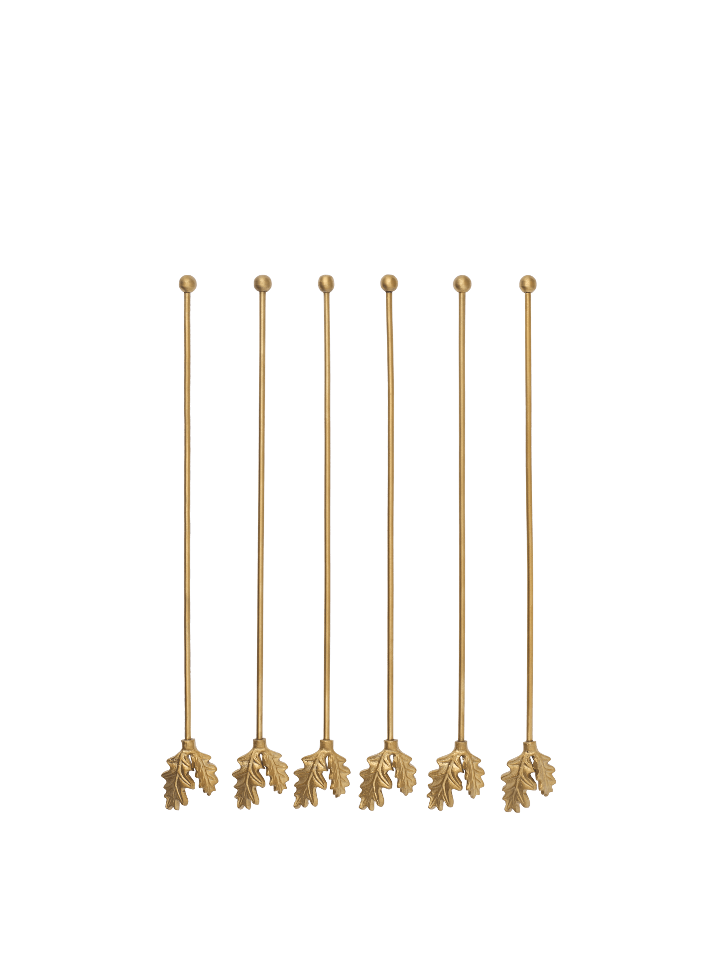 Oak Leaf Stir Sticks - Long - Set of 6 - Brass