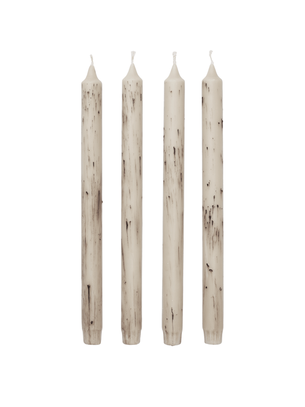 Mura Candles en beige claro, juego de 4 velas cónicas con superficie moteada