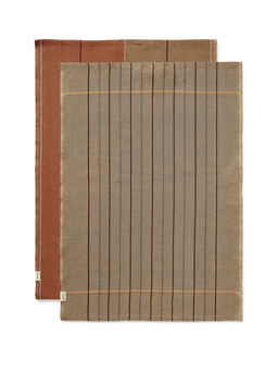 Ito Tea Towel set van 2 in hazelnootbruin en haverbeige met gestreepte keperbinding