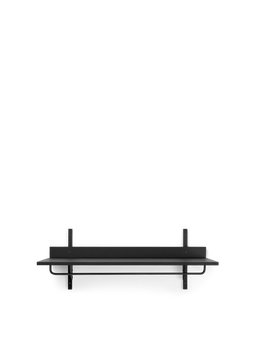 Sector Rack Shelf aus schwarzer Esche mit Stange aus Schwarzmessing, an der Wand montiert