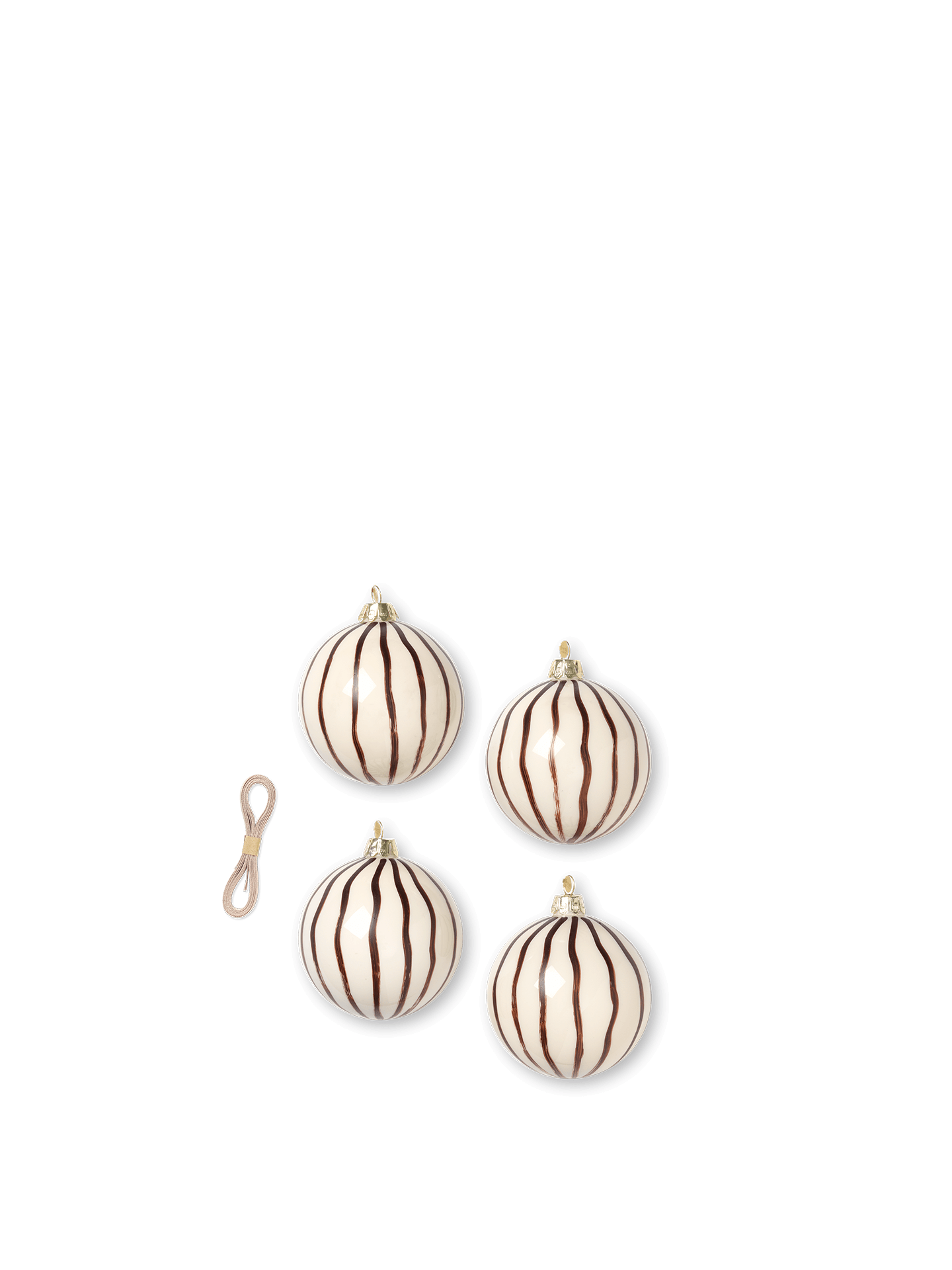 Christmas Glass Ornaments - Lines - Set of 4 - Red Brown
