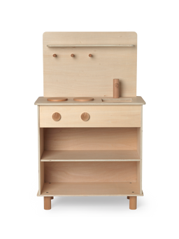 Toro Play Kitchen in natural with sink, two hot plates, hooks and open shelves