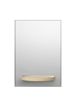 Symmetry Mirror de travertino, espejo rectangular con bandeja en forma de medio disco