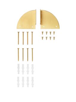 Sector Brackets klein in Messing, Paar viertelkreisförmiger Halterungen mit Schrauben und Dübeln