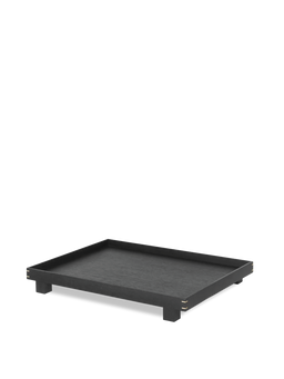 Bon Wooden Tray groß aus schwarz lackierter Eiche, quadratisches Tablett auf vier Füßen