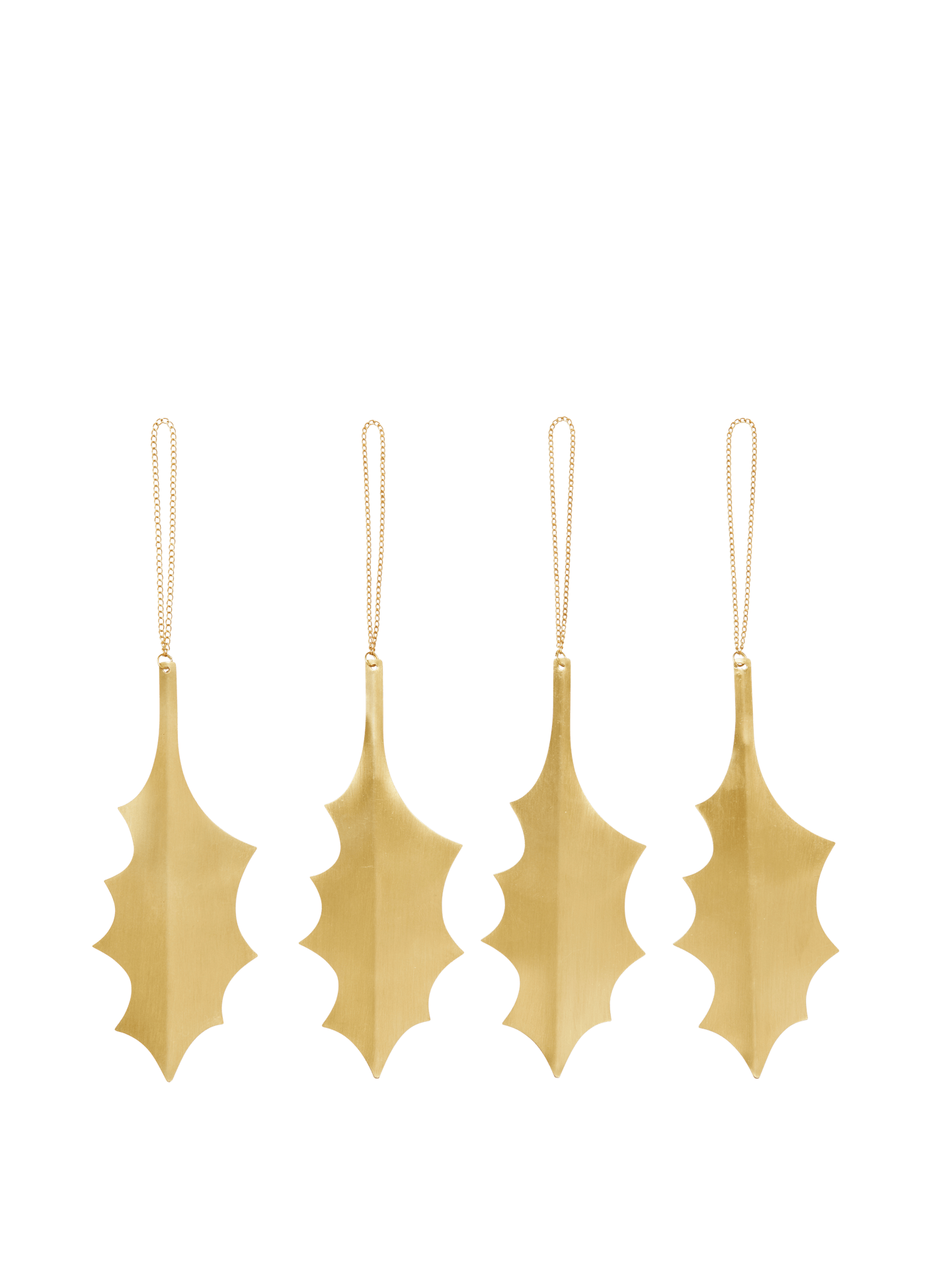 Holly Leaf Ornaments - Set of 4 - Brass