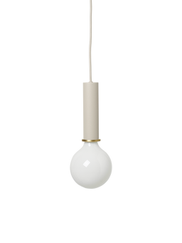 Socket Pendant High in light grey with brass ring and globe bulb