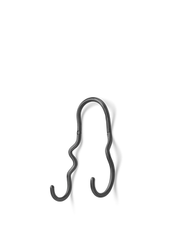 Curvature Double Hook in zwart messing met gebogen armen en twee omhoog gerichte haken