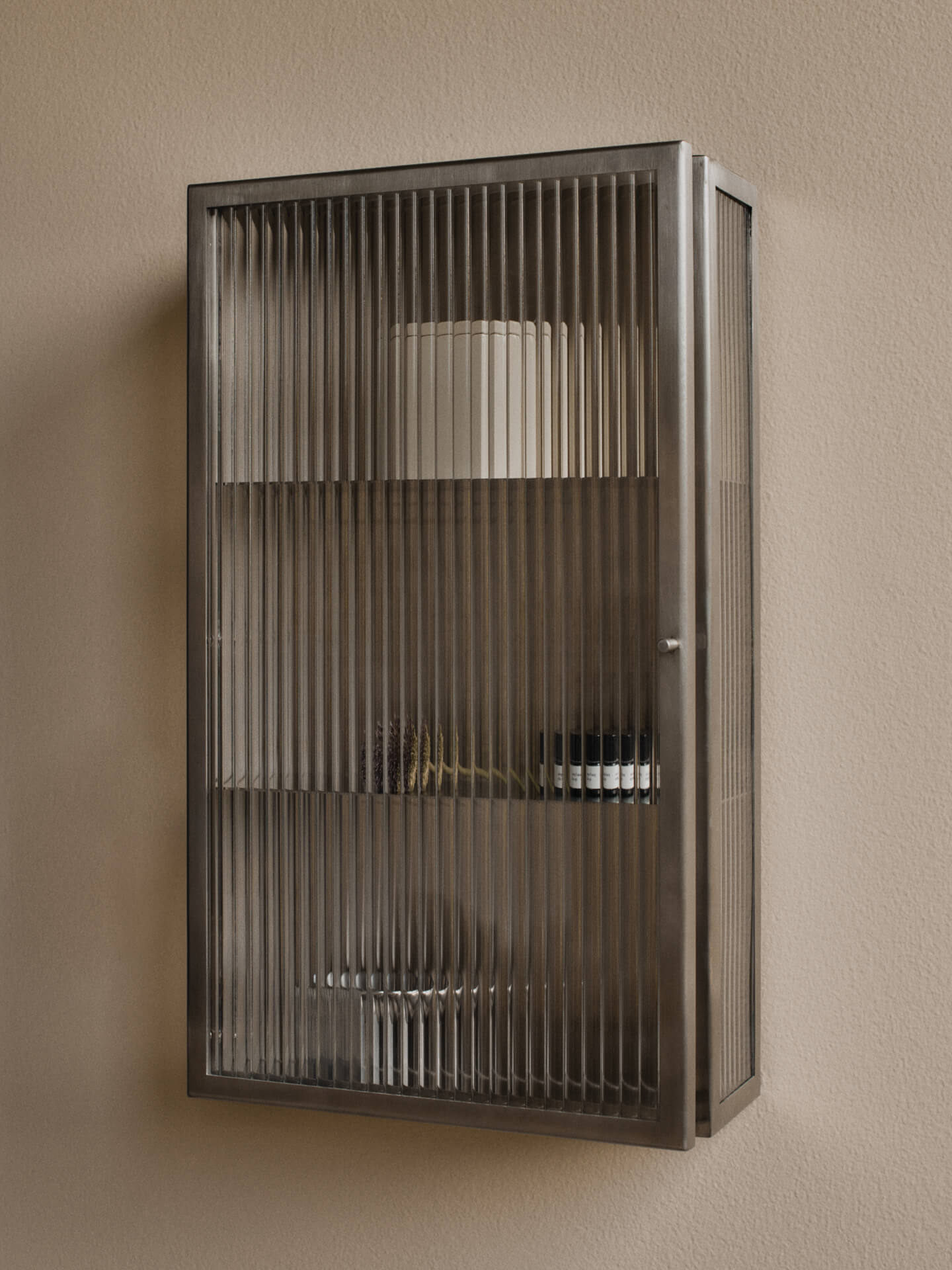 Haze Wall Cabinet - Reeded Glass - Brushed Stainless Steel – Ferm
