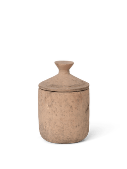 Ura Scented Candle en sienne pâle, pot en terre cuite texturé avec couvercle pointu