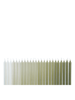 Ombre Candles in kaki, set van 24 kaarsen op een rij, verlopend van licht naar donker