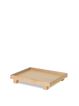 Bon Wooden Tray en chêne, petit modèle, surélevé sur quatre pieds avec assemblages d'angle visibles