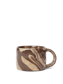 Ryu Mug bas en sable/marron avec motif tourbillonnant marbré et anse ronde