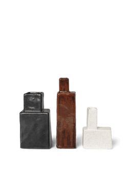 Koa Vases set van 3 in multicolor, getrapte geometrische vormen in zwart, bruin en wit