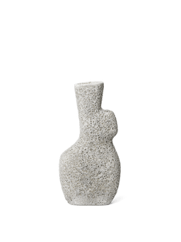 Yara Vase in grey pumice, large, with curved body and textured glaze