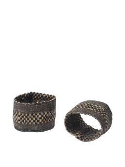 Gather Napkin Rings in Schwarz/Natur, Set aus 2 geflochtenen Ringen mit Karomuster