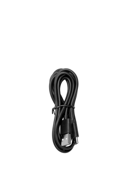 Meridian oplaadkabel in zwart, opgerold met USB-A- en USB-C-uiteinden