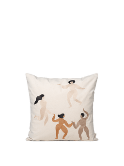 Free Cushion Cover in naturel met geborduurde dansende figuren