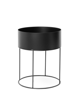 Plant Box ronde noire sur un support fin en fil métallique