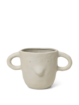 Mus Plant Pot XL en sable, avec un nez pointu et deux oreilles rondes servant de poignées