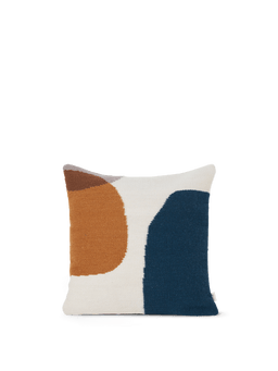Kelim Cushion Cover in Merge mit cremeweißem Grund, orangefarbenen und blauen Formen