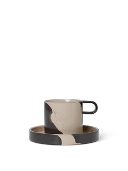 Inlay Cup with Saucer en arena/marrón con patrón de gres bicolor veteado