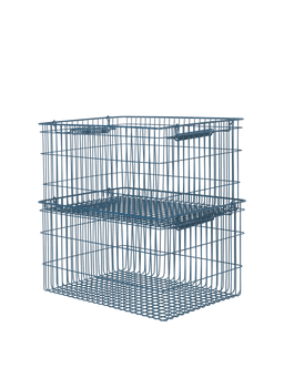 Cala Stackable Baskets in donkerblauw, set van twee gestapelde draadmanden met spiraalvormige handgrepen