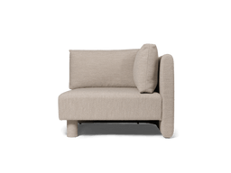 Dase Sofa Corner en bouclé doux naturel avec coussin et pied tapissé